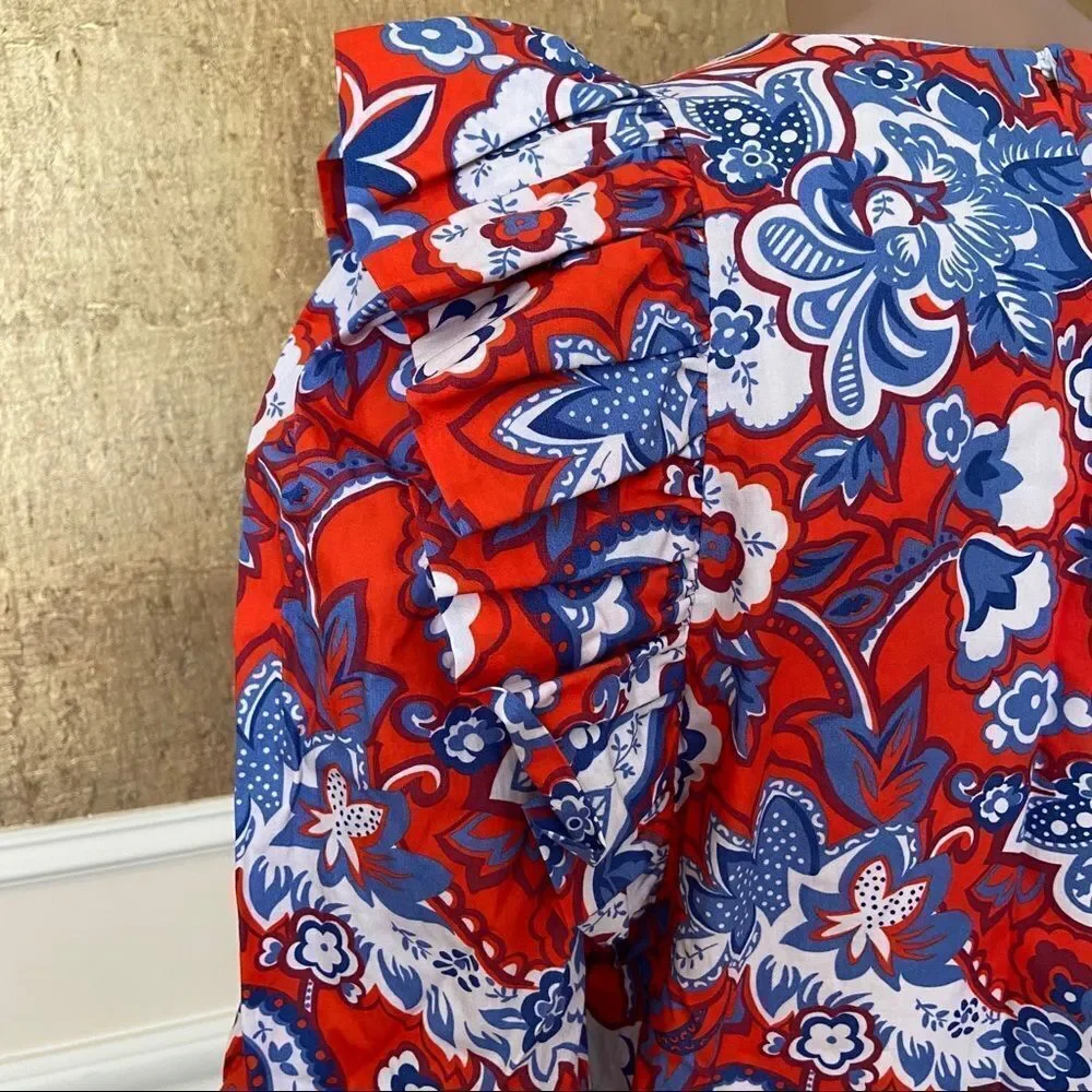 NWT! ZARA blue/red floral print ruffled mini boho dress XS